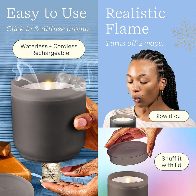 LifeLines Flameless Candle Diffuser - Winter Edition Gift Set - Aromatherapy Essential Oil Diffuser with 2 Holiday ClickWick Blends - Cordless & Waterless for Home - Electric Candles Blow Out Flame - Image 3